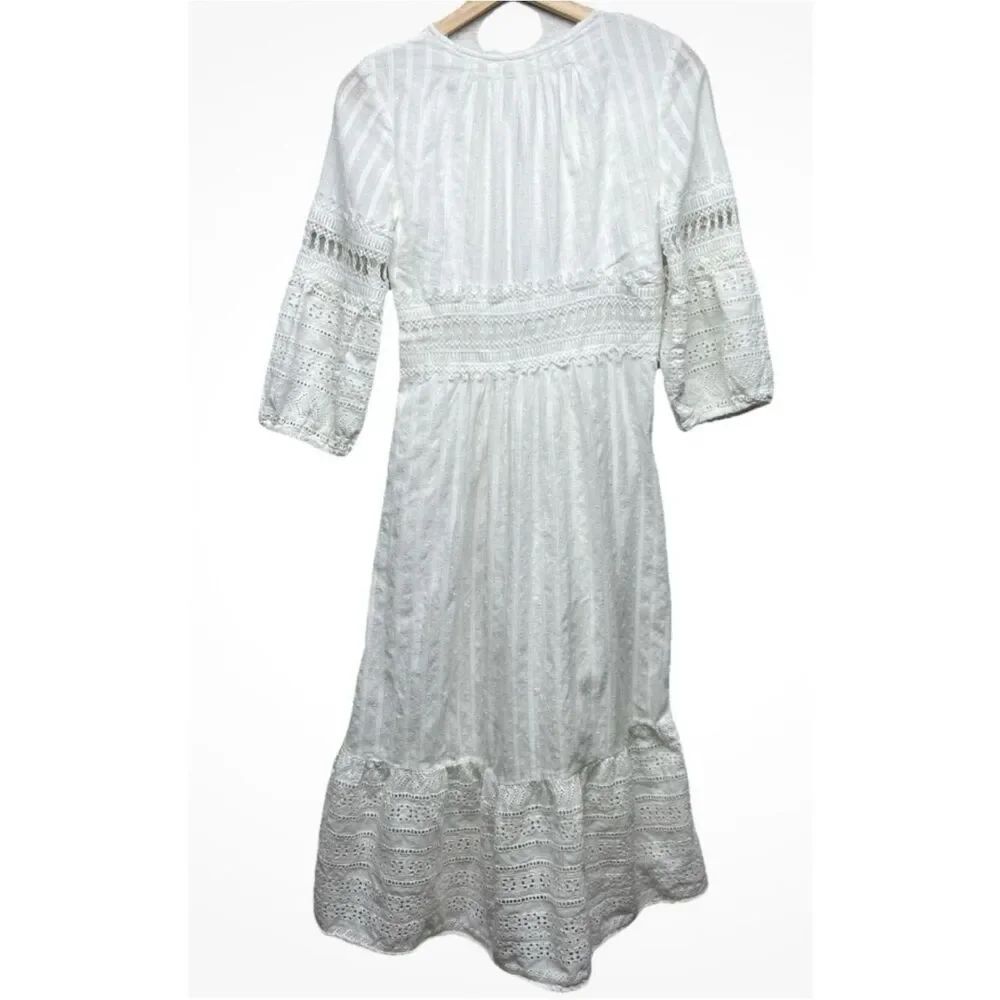 Anthropologie Ebba White Eyelet Midi Dress Size 0 - Picture 5 of 8